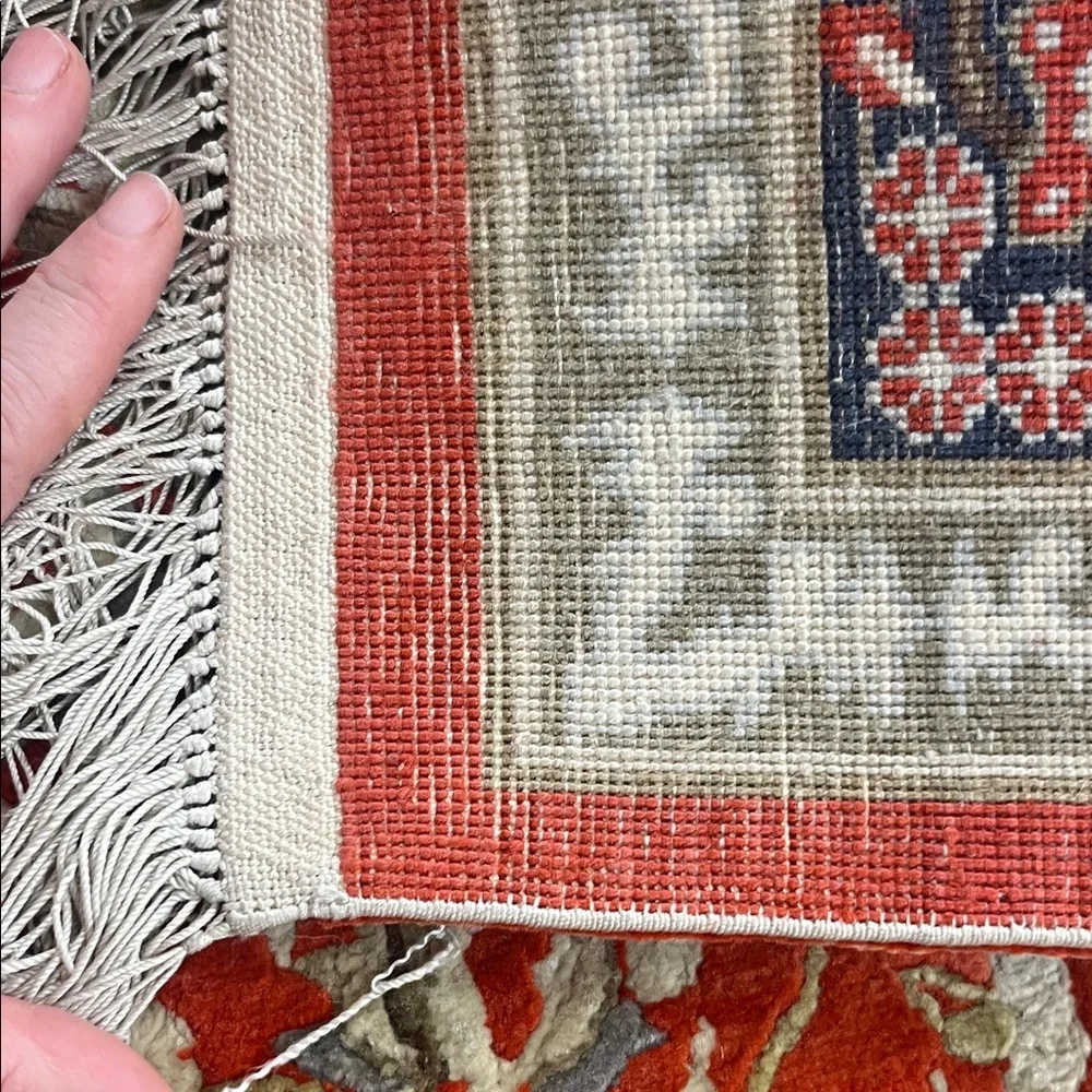Vintage silk hand tied Orange and Black  Rug